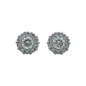 14K White Gold Diamond Cluster Stud Earrings