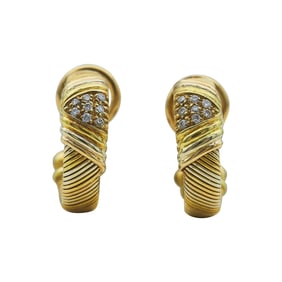 Cartier 18K Yellow Gold Diamond Coiled Hoop Earrings