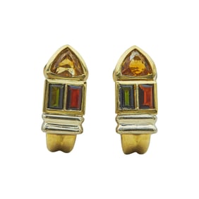 18K Yellow Gold Multi Gem-Set J Hoop Earrings