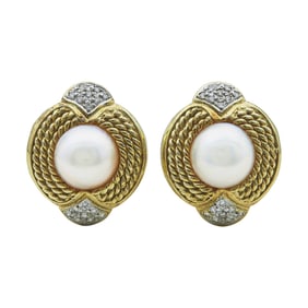 14K Yellow Gold Mabe Pearl and Diamond Earrings