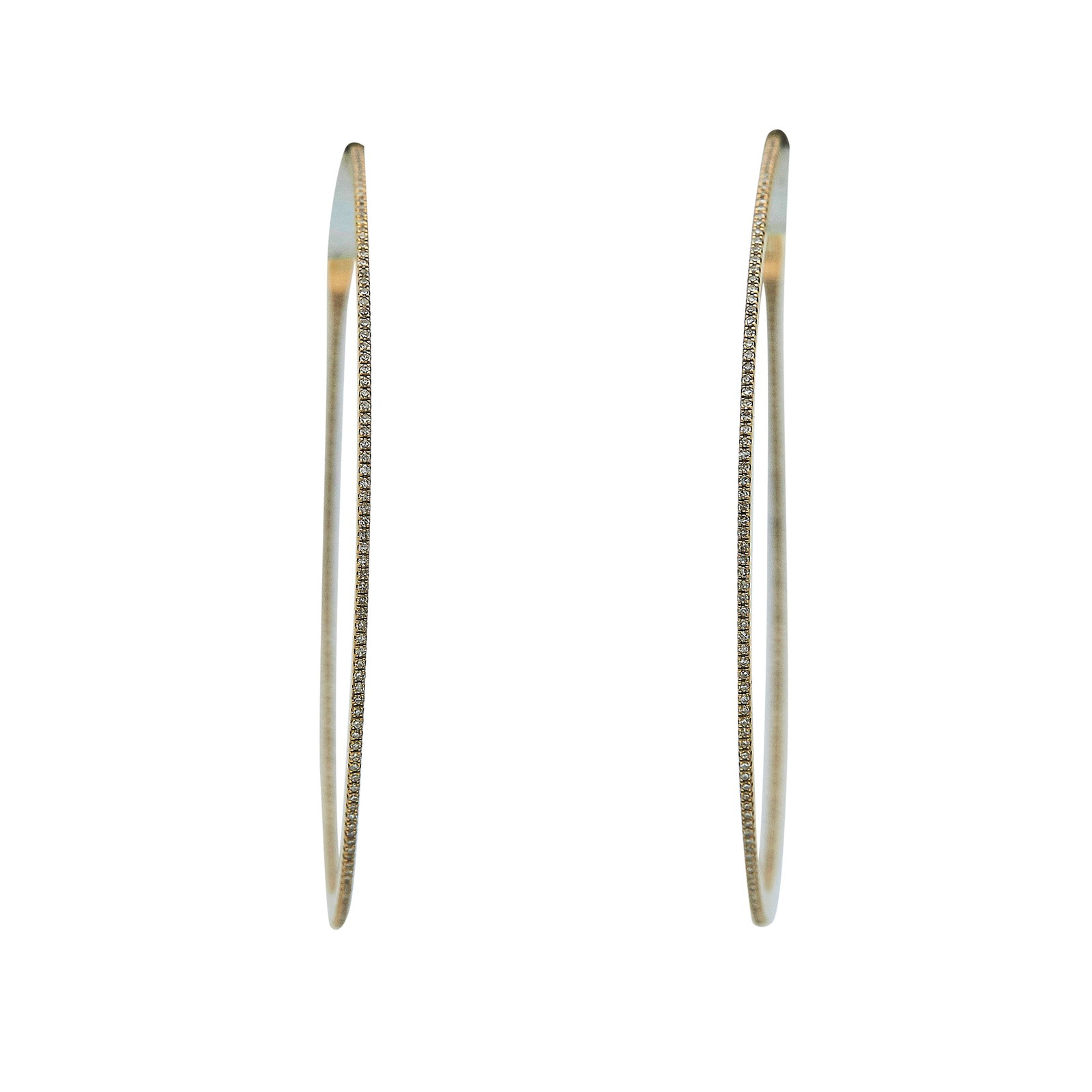 14K Rose Gold Diamond Inside Out Hoop Earrings: METAL: 14K Rose Gold; APPROXIMATE TOTAL DIAMOND WEIGHT: 1 ctw; TESTED: 14K Rose Gold; CONDITION: Pre-owned, Good; ITEM WEIGHT (GRAMS): 7 g; MEASUREMENTS: 50mm x 1mm