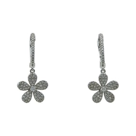 18K White Gold Diamond Flower Drop Earrings