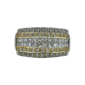 LeVian 14K Yellow and White Gold 6 Row Diamond Band Ring