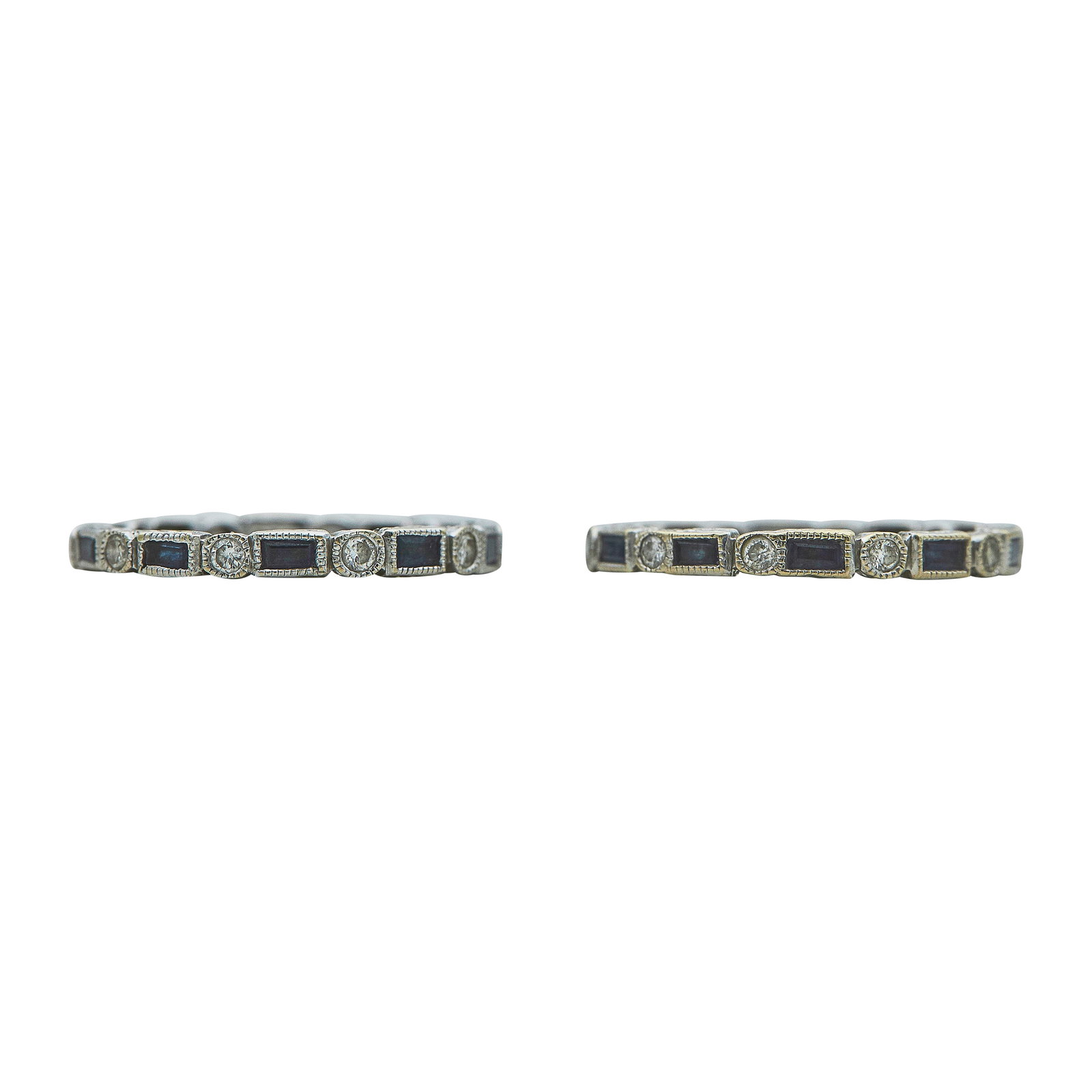 Lot of 2 18K White Gold Sapphire and Diamond Stacking Band Rings (1 of 3)