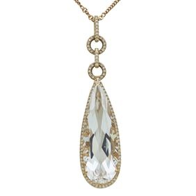 18K Rose Gold Pear-Shaped Morganite and Diamond Pendant on 14K Rose Gold Necklace