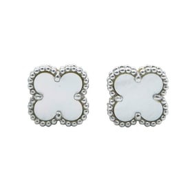 Van Cleef & Arpels Sweet Alhambra 18K White Gold Mother-of-Pearl Stud Earrings