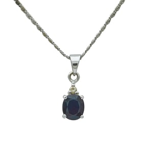 18K White Gold Oval-Cut Sapphire and Diamond Pendant Necklace