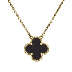 Van Cleef & Arpels Vintage Alhambra 18K Yellow Gold Onyx Pendant Necklace