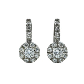 18K White Gold Diamond Cluster Drop Earrings