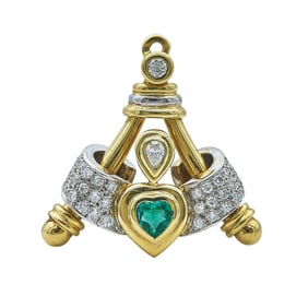 18K Yellow and White Gold Heart-Shaped Emerald and Diamond Pendant