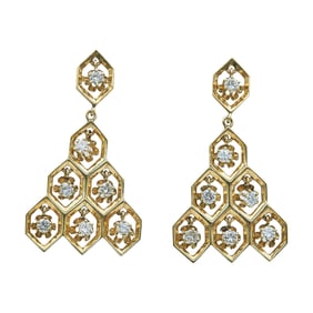 14K Yellow Gold Articulated Diamond Chandelier Earrings