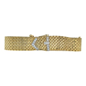 14K Yellow Gold and Platinum Diamond Buckle Flexible Bracelet