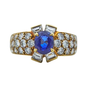 18K Yellow Gold 1.28 carat Heated Sri Lankan Sapphire and Diamond Ring