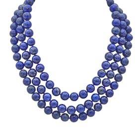 Single Strand Beaded Lapis Lazuli Necklace, 53 inches