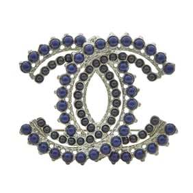 Chanel Base Metal and Imitation Pearl Logo Brooch Pin