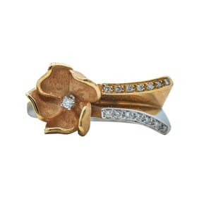 Oui Camille 18K Rose, White and Yellow Gold Diamond Flower Square Band Ring