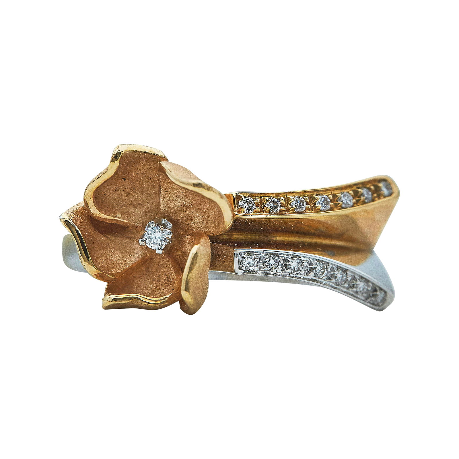 Oui Camille 18K Rose, White and Yellow Gold Diamond Flower Square Band Ring (1 of 3)