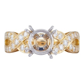 18K Yellow Gold and Platinum Diamond Crossover Band Engagement Ring Setting