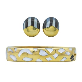 Tiffany & Co. Angela Cummings 18K Yellow Gold Mother-of-Pearl, Hematite and Black Onyx Inlay Hinged