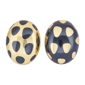 Tiffany & Co. Angela Cummings 18K Yellow Gold Black Jade Positive and Negative Earrings