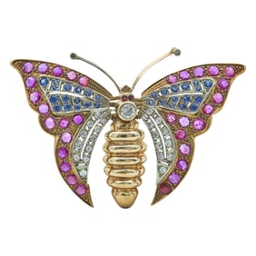 En Tremblant 14K Yellow Gold Ruby, Sapphire and Diamond Butterfly Brooch Pin