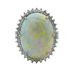 18K/14K White Gold Opal and Diamond Halo Ring