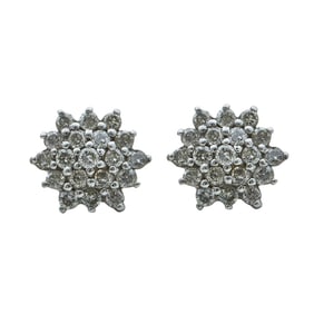 18K White Gold Diamond Cluster Stud Earrings