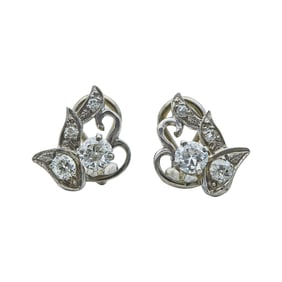 14K White Gold Diamond Floral Cluster Earrings