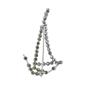 18K White Gold Single-Cut Faint Yellow, Brown and Colorless Diamond Sailboat Brooch Pin