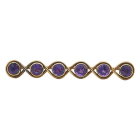 14K Yellow Gold Round-Cut Amethyst Bar Brooch Pin