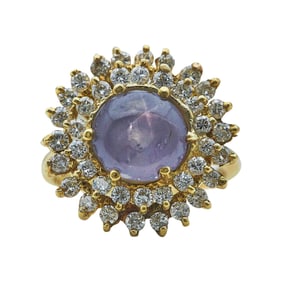 18K Yellow Gold Star Sapphire and Diamond Cluster Ring