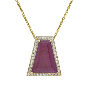 18K Yellow Gold Fancy-Cut Ruby and Diamond Pendant Necklace