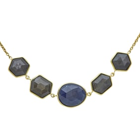 18K Yellow Gold Oval-Shaped Sapphire and Hexagonal-Shaped Chocolate Sapphire Station Necklace