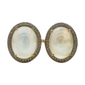 14K Yellow Gold and Silver Moonstone and Orange  Sapphire Open Band Ring