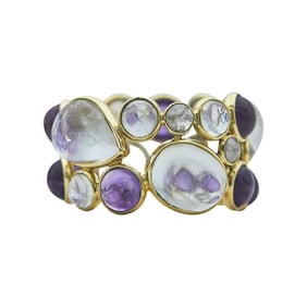 18K Yellow Gold Amethyst, Moonstone and Rose-Cut Diamond Band Ring