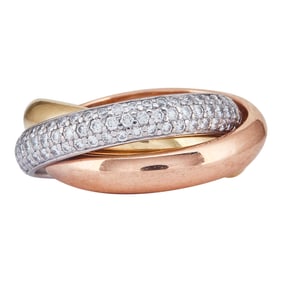 Cartier Trinity 18K Tri-Color Gold Classic Half-Paved Diamond Ring