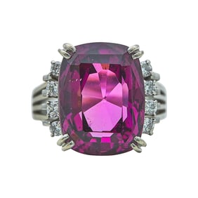 14K White Gold 13.82 carat Rhodolite and Diamond Ring