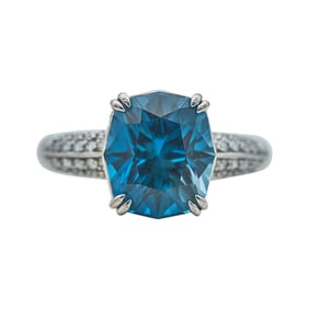 Kat Florence 18K White Gold 6.98 carat Blue Zircon and Diamond Ring
