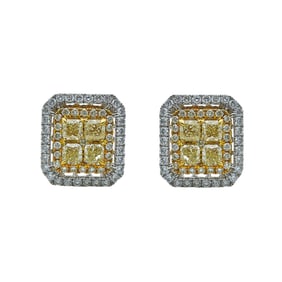 18K Yellow and White Gold Colorless and Yellow Diamond Stud Earrings