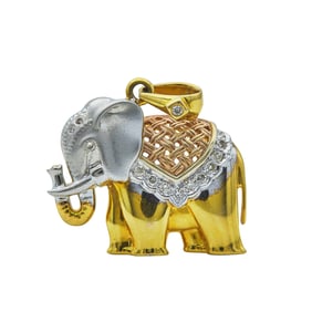 18K White, Yellow and Rose Gold Diamond Circus Elephant Pendant Charm