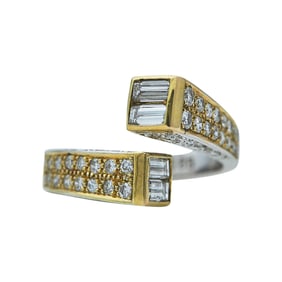 14K White and Yellow Gold Round and Baguette-Cut Diamond Bypass Ring