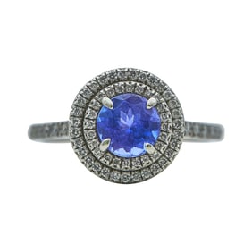 Tiffany & Co. Soleste Platinum Tanzanite and Diamond Double Halo Ring