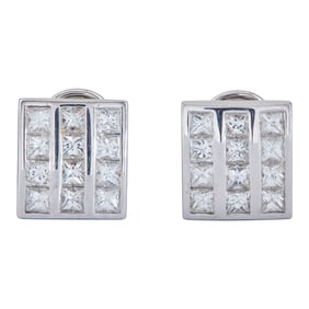 18K White Gold Diamond Princess-Cut Square Earrings