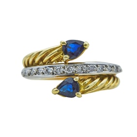 18K Yellow Gold Pear-Shaped Sapphire and Diamond Bypass Ring