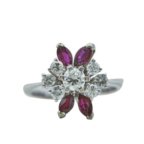 18K White Gold Ruby and Diamond Cluster Ring
