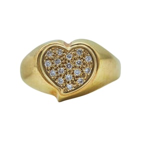 18K Yellow Gold Diamond Heart Signet Ring