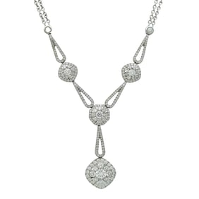 14K White Gold Diamond Custer Pendant Necklace