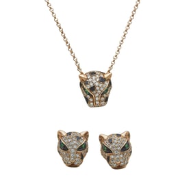 Effy Signature 14K Rose Gold Diamond, Emerald and Enamel Earrings and Pendant Necklace Suite