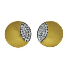 14K Yellow and White Gold Diamond Moon Phase Earrings