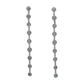 14K White Gold Bezel-Set Diamond Drop  Earrings